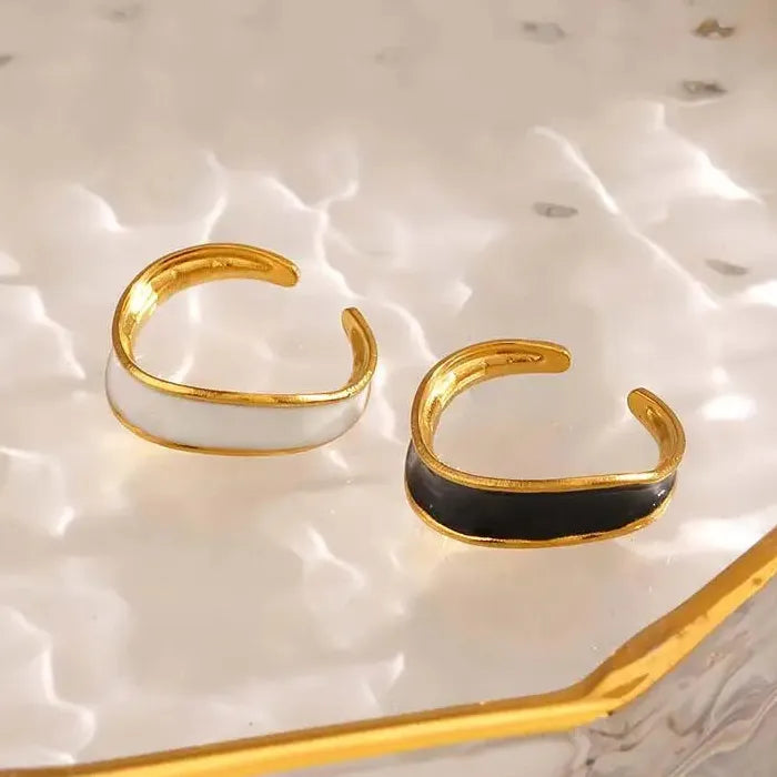 Vintage Stainless Steel Geometric Cocktail Ring for Women Gold Drip Design