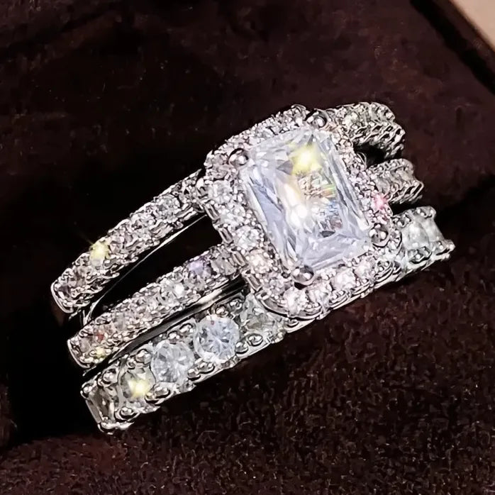 Modern Geometric Square Cubic Zirconia 3Pcs Brass Women Rings 2023