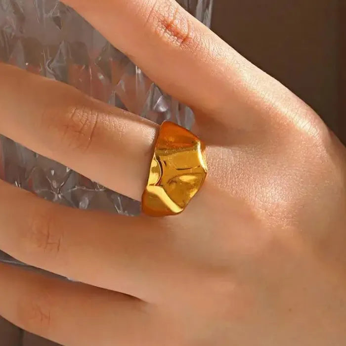Stainless Steel Wide Irregular Thick Ring for Women Men Gold & Silver Band