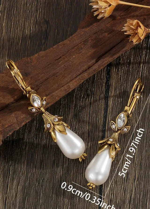 Vintage Pearl Inlay Dangle Earrings for Women Party Birthday Jewelry