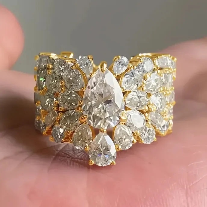 Women’s Geometric Cubic Zirconia Brass Cocktail Ring Wedding Engagement Jewelry Gift