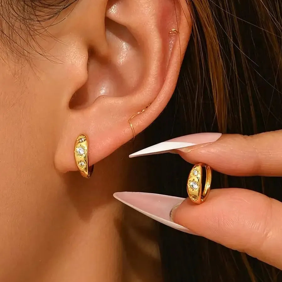 Star Huggie Hoop Earrings for Women Geometric Sun Flower Jewelry Gift
