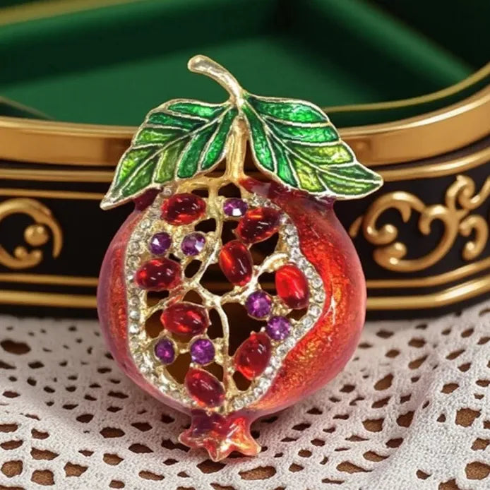 Luxury Pomegranate Fruit Openwork Brooch Pin for Women Elegant Style
