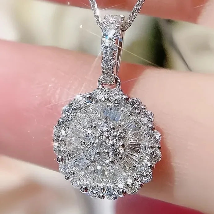 Women's Geometric CZ Pendant Necklace Silver Copper Alloy Bridal Jewelry