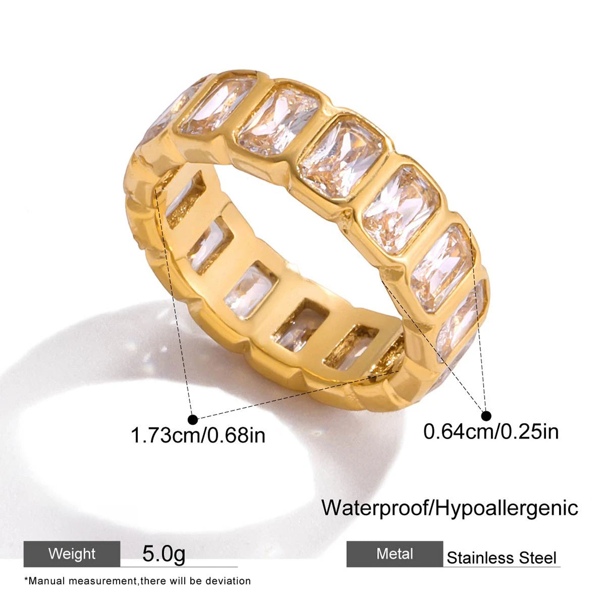 18K Gold Plated 316 Stainless Steel Pink Zircon Waterdrop Knuckle Ring Vintage