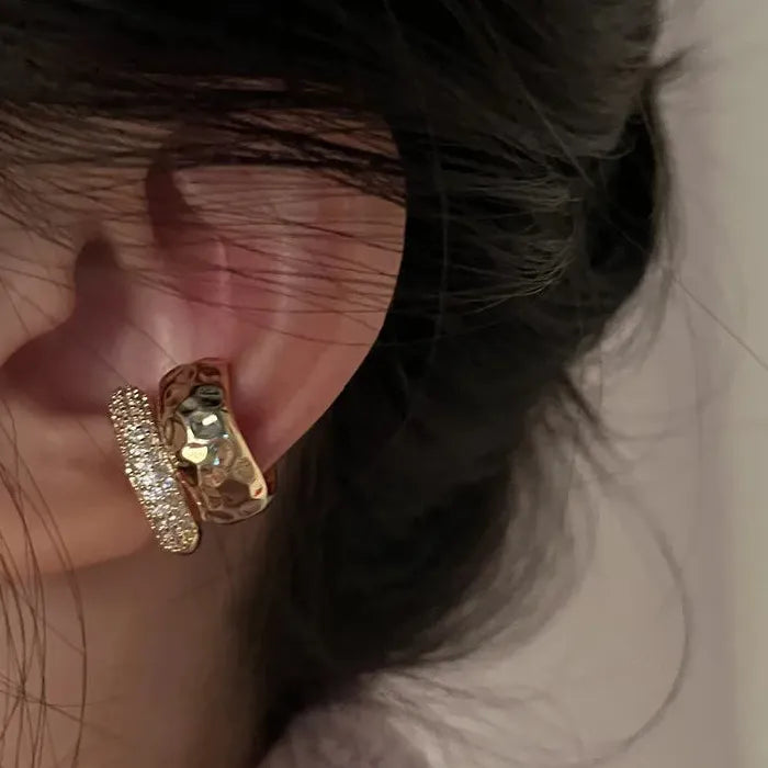 Zircon Double-Layer Geometric Zinc Alloy Ear Cuff Clip-On No Piercing Y2K