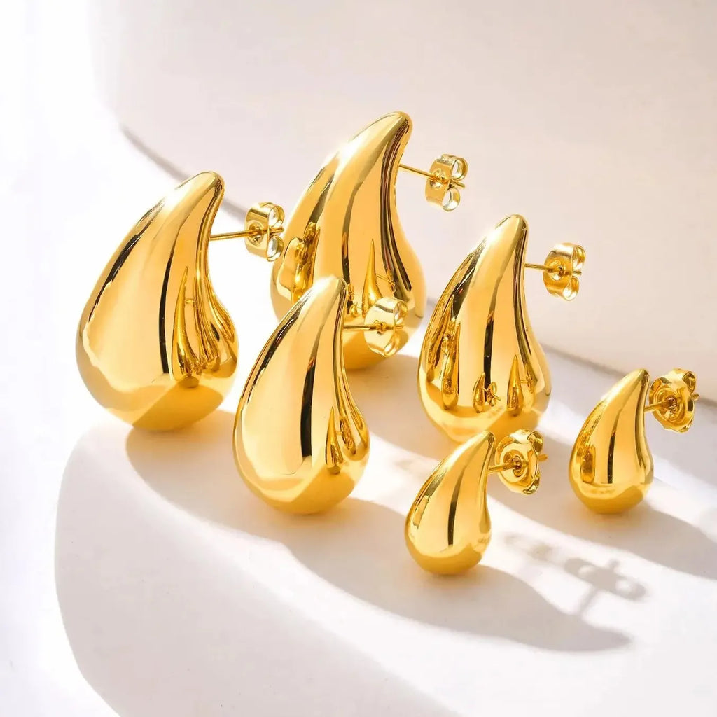 Vintage Water Drop Stainless Steel Chunky Stud Earrings for Women Waterproof