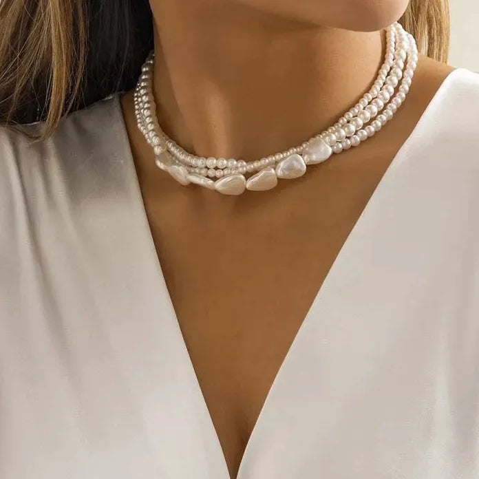 Vintage White Imitation Pearl Multilayer Choker Necklace Women Wedding Jewelry
