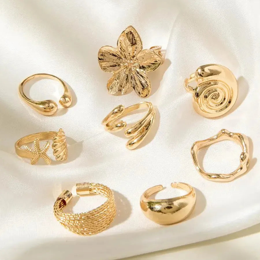 8Pcs Vintage Metal Plant Pattern Open Rings for Women Gothic Gift Jewelry