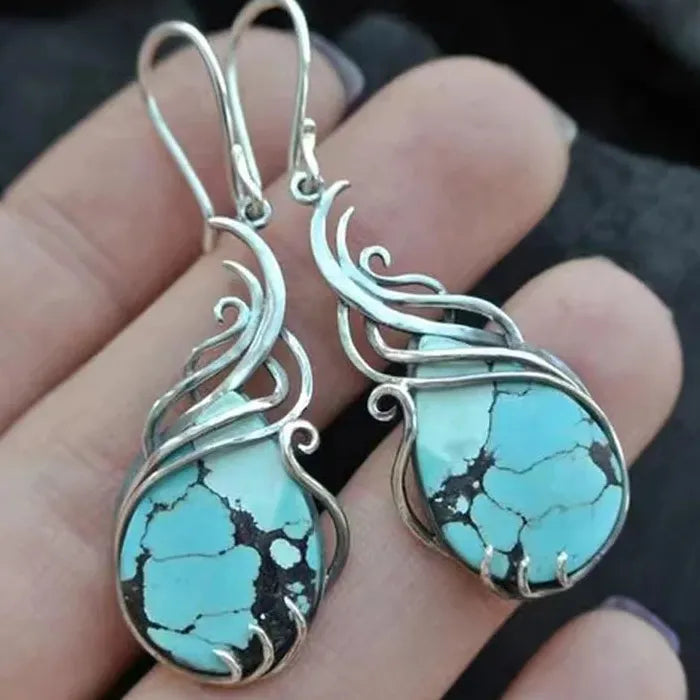 Elegant Oval Pattern Blue Synthetic Stone Women's Drop Earrings Zinc Alloy Jewelry