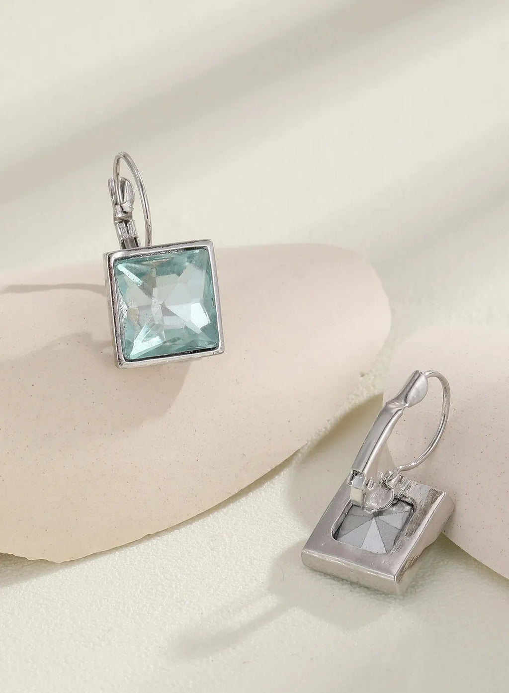 Blue Square Stone Dangle Earrings for Women Girls Party Zinc Alloy Jewelry