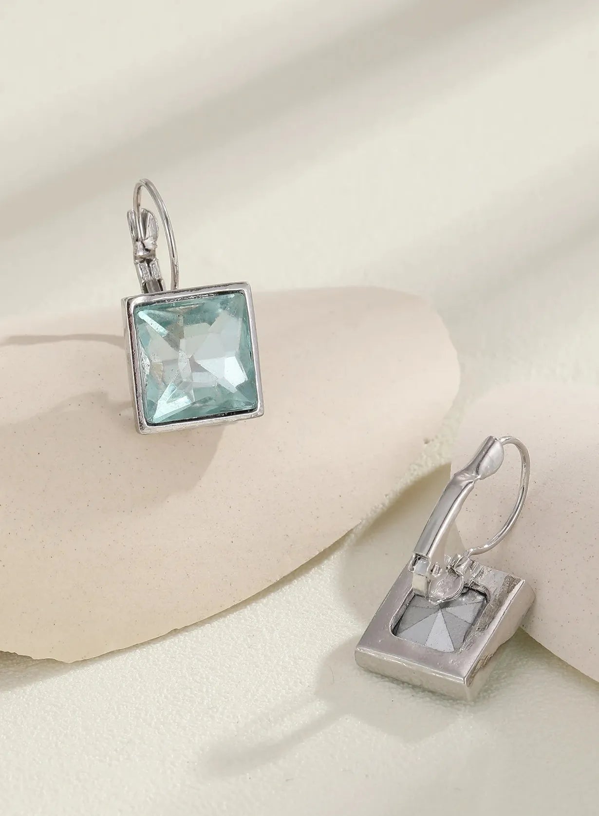 Blue Square Stone Dangle Earrings for Women Girls Party Zinc Alloy Jewelry