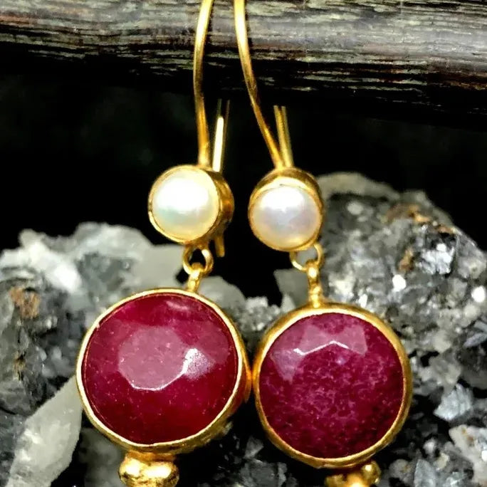 Vintage Gold Color Ornate Zinc Alloy Earrings Women Ethnic Turquoise Jewelry Gift