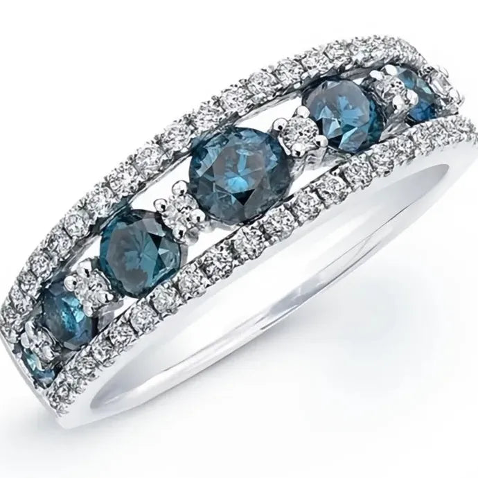 Blue White Cubic Zirconia Geometric Brass Wedding Band Ring for Women