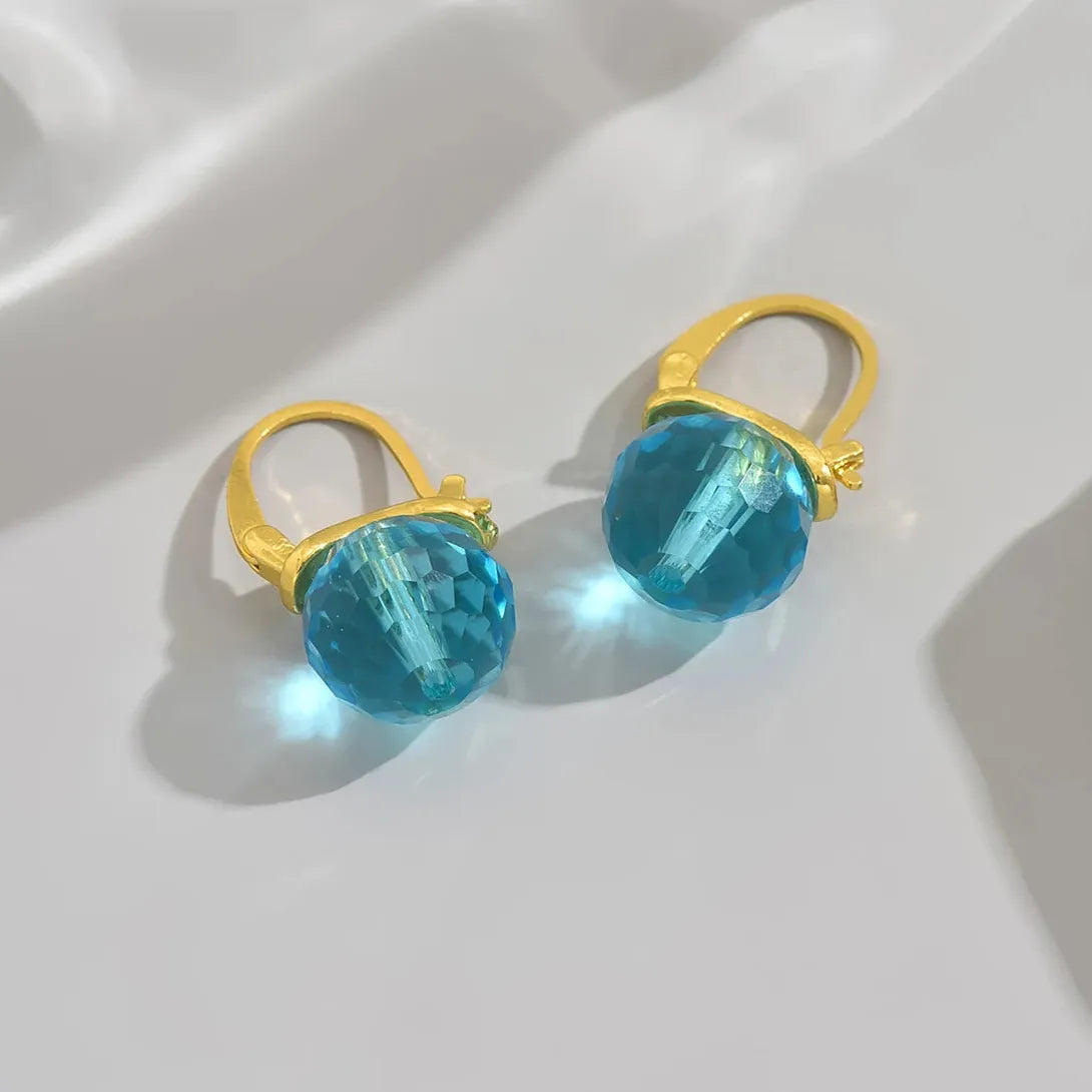 Gold Round Blue Crystal Earrings Zinc Alloy Drop Jewelry for Women Gifts