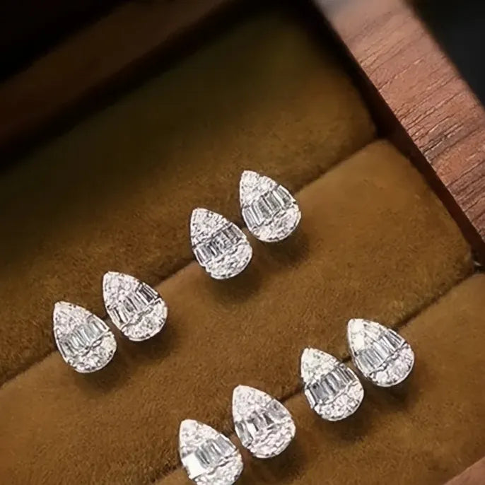 Delicate Water Drop Shaped Stud Earrings Silver Color Cubic Zirconia CZ Fashion Jewelry for Women