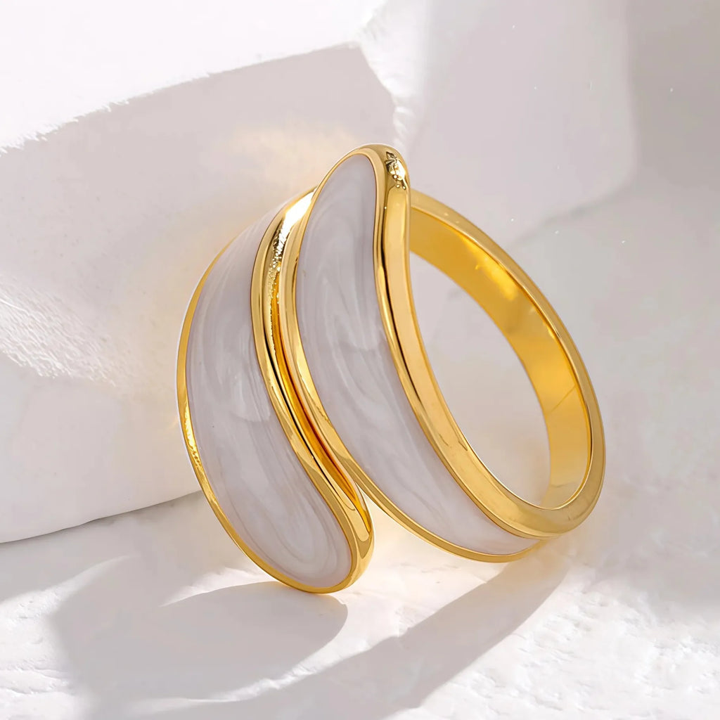 Stainless Steel Unisex Open Rings Geometric Drip Oil Design Waterproof Jewelry