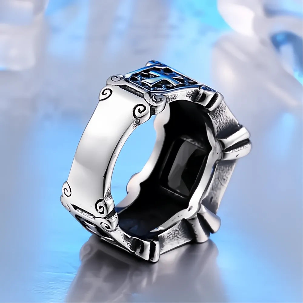 Vintage Stainless Steel Cross Rings Unisex Men Women Classic Red Black Stone Jewelry