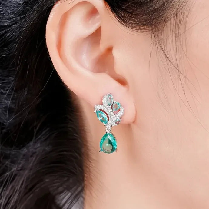 Green Cubic Zirconia Geometric Drop Earrings Brass Alloy Wedding Gift