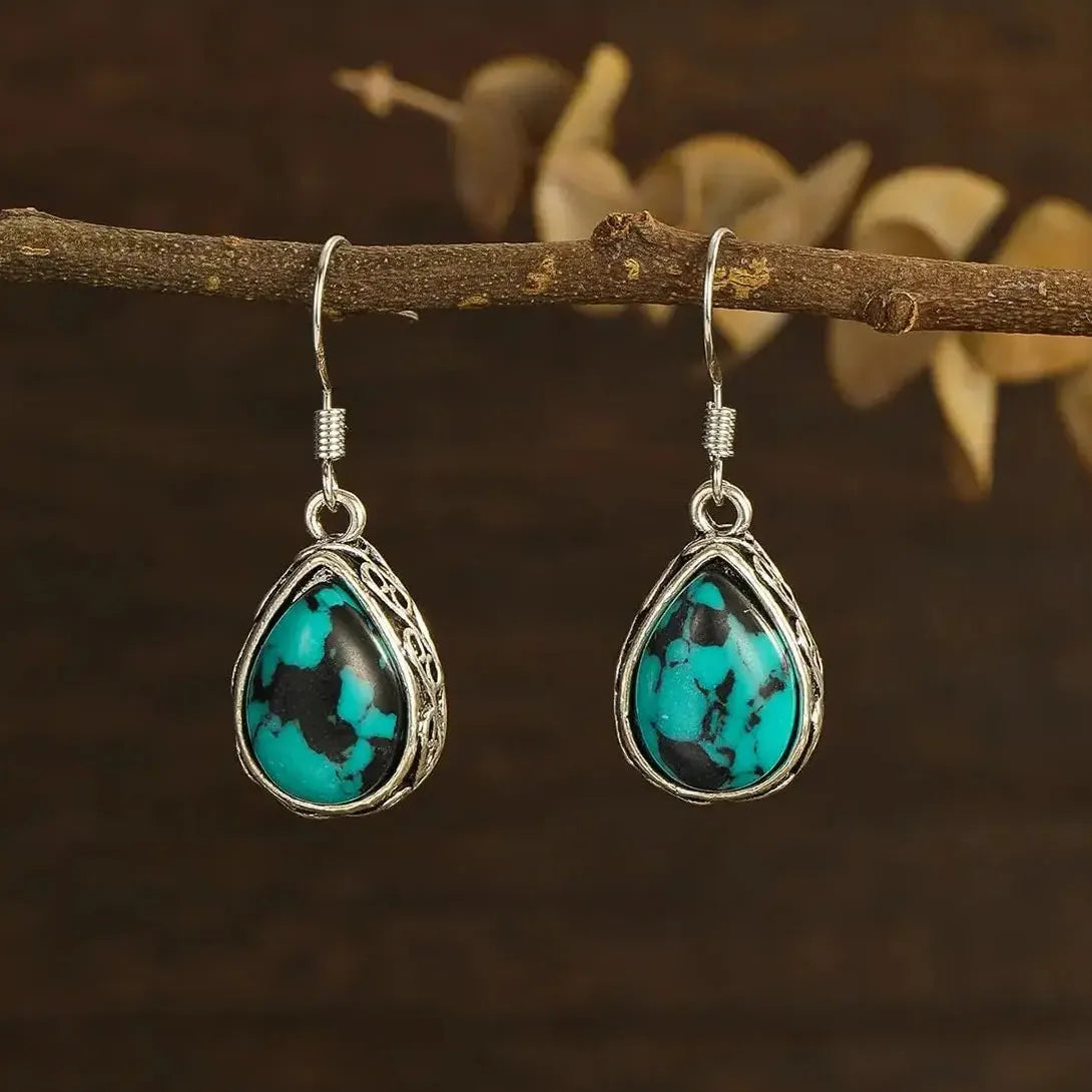 Vintage Waterdrop Stone Dangle Earrings for Women Silver Zinc Alloy Jewelry