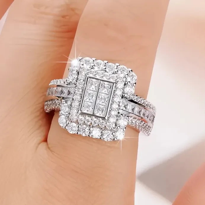 Geometric Cubic Zirconia Silver Color Wedding Bands for Women Elegant Design