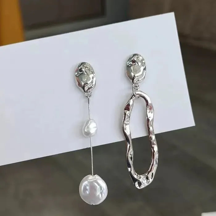 Asymmetric Long Zinc Alloy Pearl Stud Earrings for Women Girls Gifts