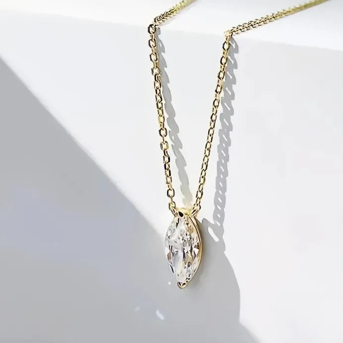 Marquise Cubic Zirconia Pendant Necklace with Gold Chain for Weddings