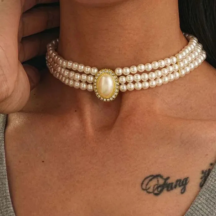 Vintage Multi-layer Imitation Pearl Short Choker Necklace Women Elegant Jewelry Gift