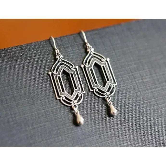 Retro Gold Geometric Square Drop Earrings for Women Zinc Alloy Jewelry