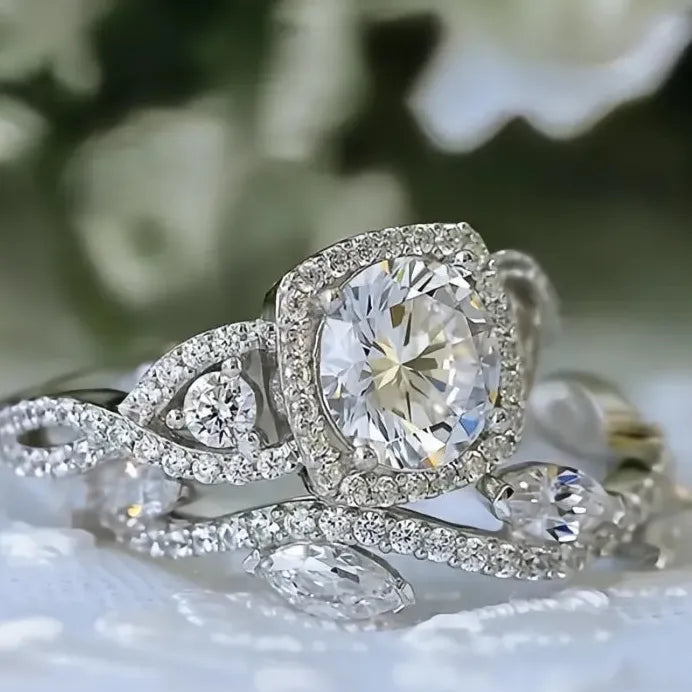 Women’s Engagement Wedding Ring Set Brass Cubic Zirconia Jewelry