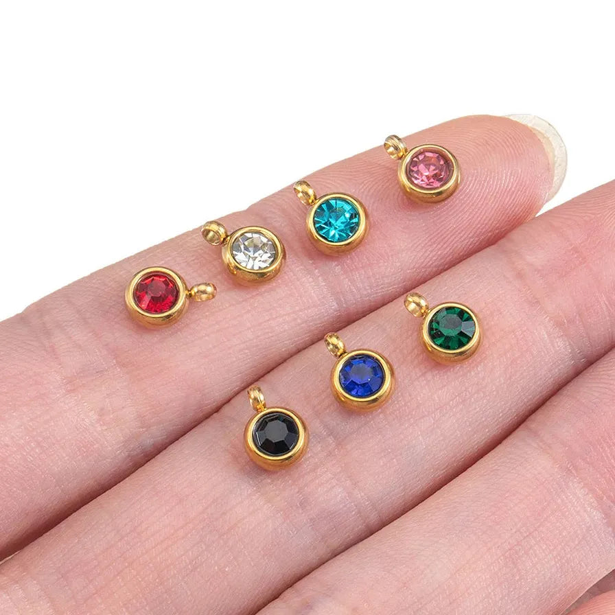 Multicolor Crystal 12 Month Birthstone Pendant Charm for Women Stainless Steel Gold Jewelry