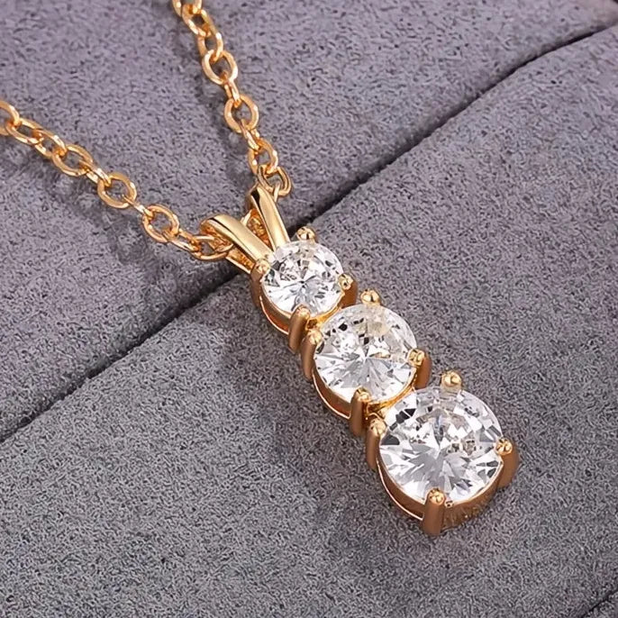 Cubic Zirconia Geometric Pendant Necklace 45CM Copper Alloy Jewelry for Women