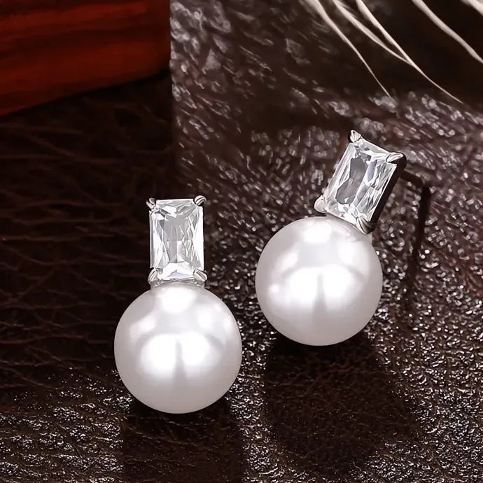 Silver Color Imitation Pearl Drop Earrings for Wedding Party Brass Alloy Jewelry