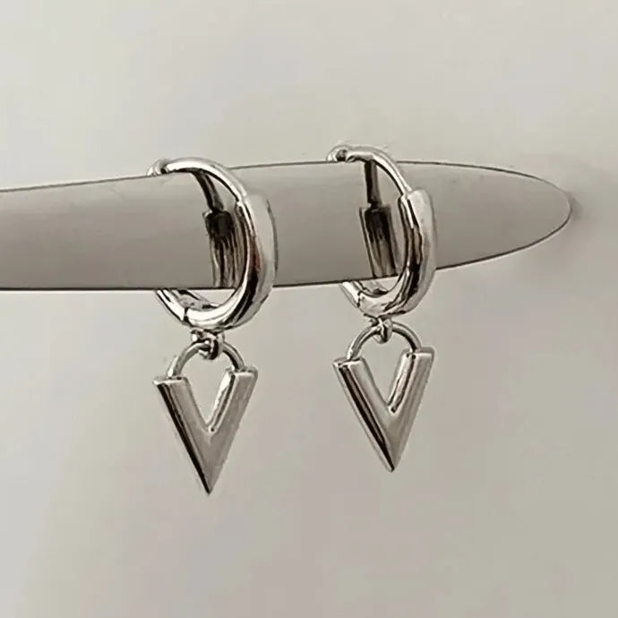 Elegant V-Shaped Geometric Drop Earrings for Women Silver Color Brass Alloy