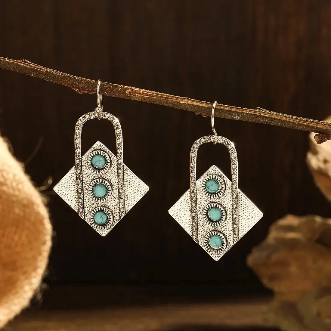Retro Bohemian Geometric Diamond Zinc Alloy Women's Drop Earrings Ethnic Style