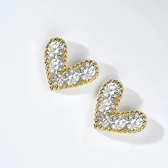 Gold Heart Stud Earrings Cubic Zirconia Love Jewelry Trendy Party Gift