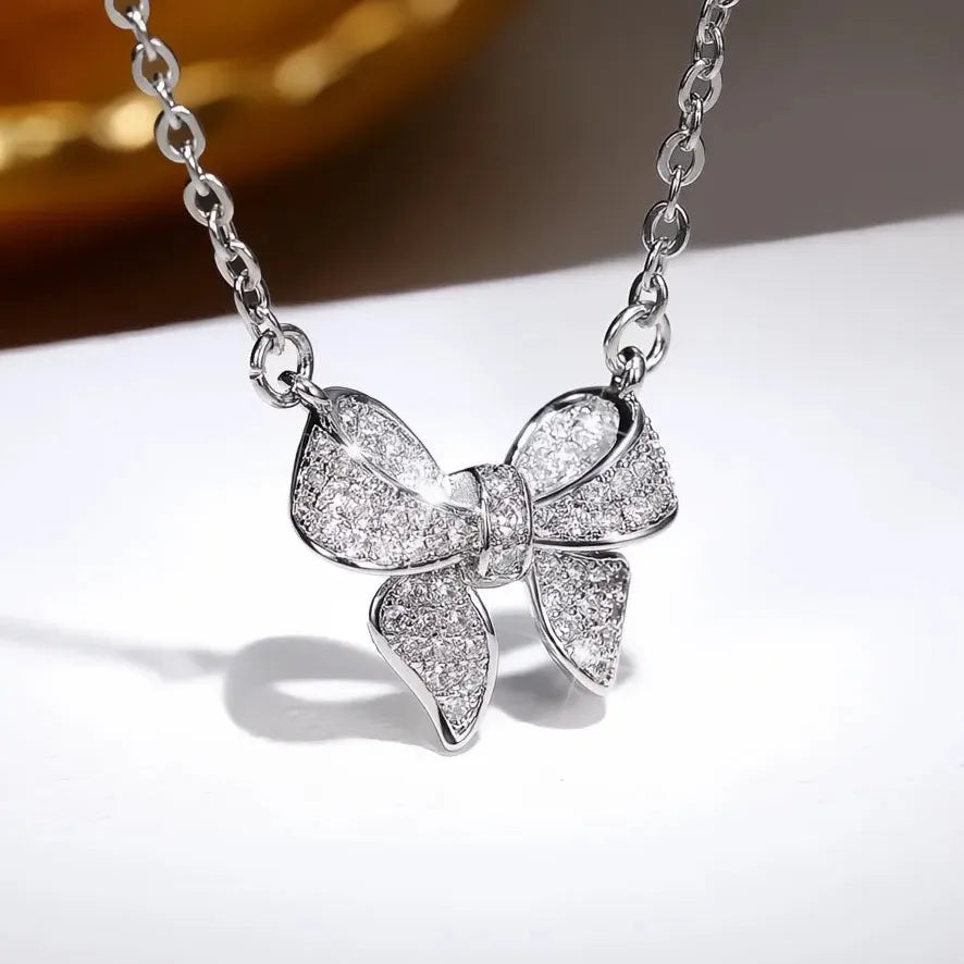 Romantic Bowknot Women Stud Earrings Cubic Zirconia Crystal Delicate Fashion Jewelry