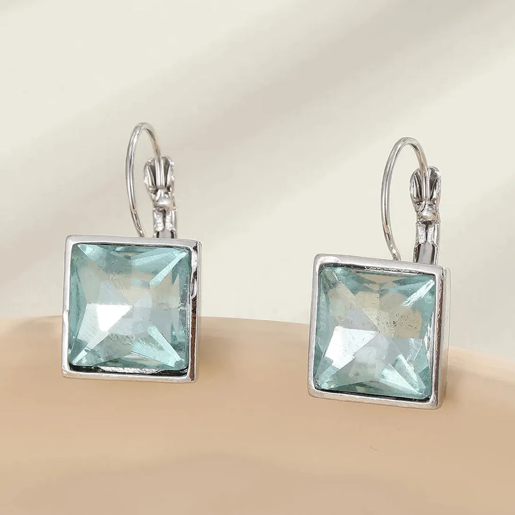 Blue Square Stone Dangle Earrings for Women Girls Party Zinc Alloy Jewelry
