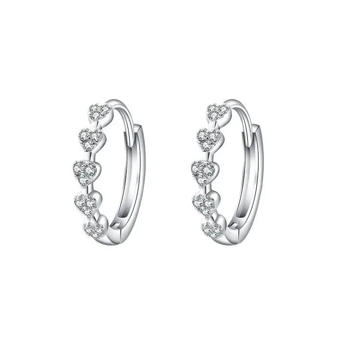 Silver Heart Hoop Earrings with Zircon for Women Wedding Jewelry