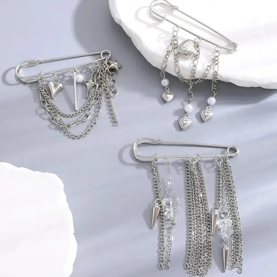 Heart Rivet Star Tassel Zinc Alloy Brooch Jewelry Accessory for Men Women