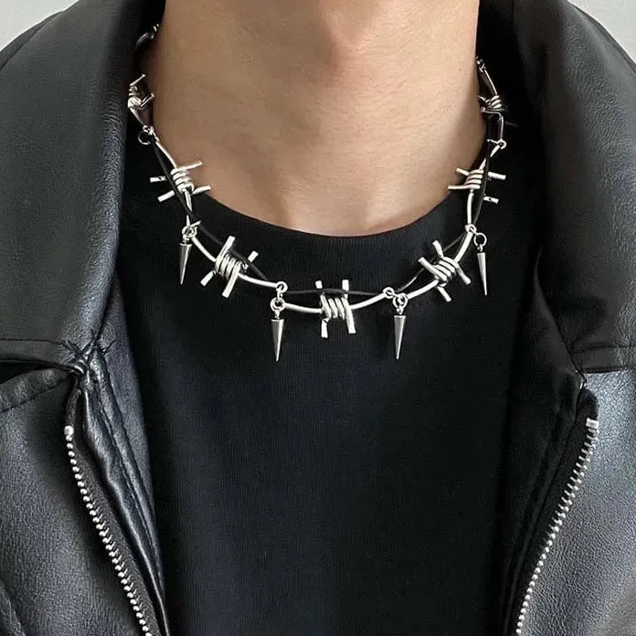 Punk Metal Thorn Rivet Choker Necklace Unisex Gothic Y2K Chain Jewelry
