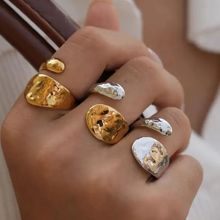 Vintage Stainless Steel Hammer Texture Ring Unisex Wedding Band