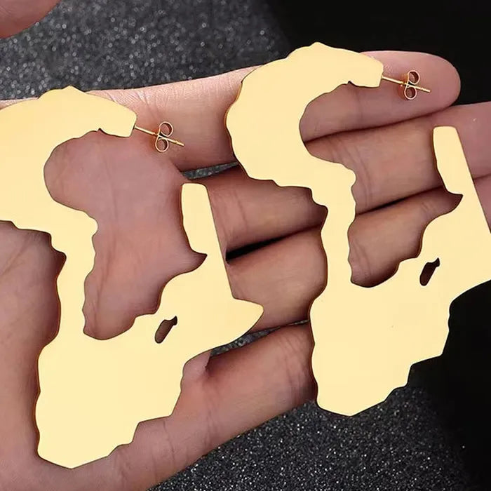 Vintage Stainless Steel African Map Drop Earrings Women Ethnic Gift