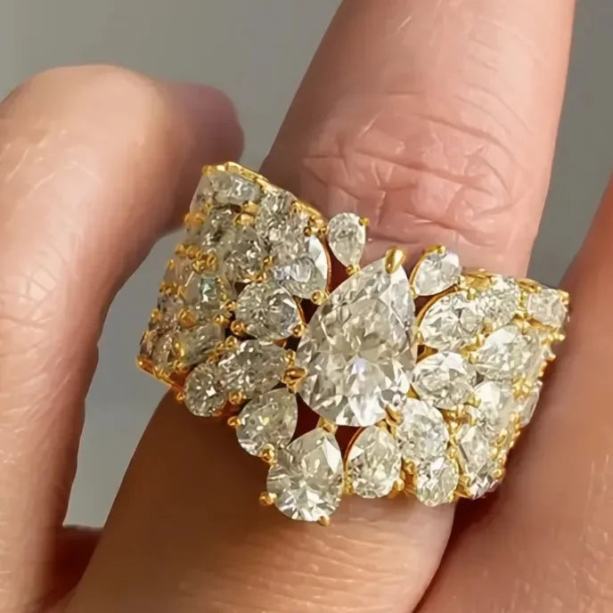 Women’s Geometric Cubic Zirconia Brass Cocktail Ring Wedding Engagement Jewelry Gift