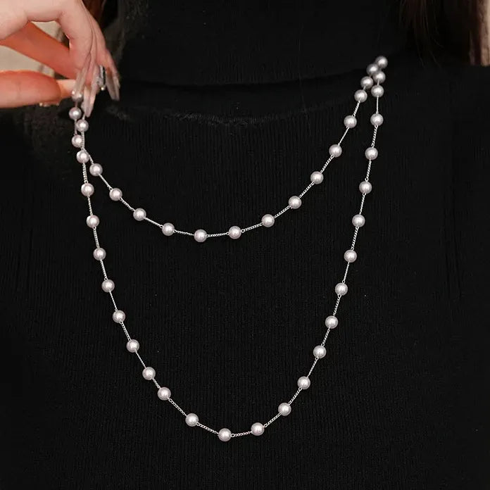 Long Tassel Pearl Necklace with Geometric Circle Pendant for Women