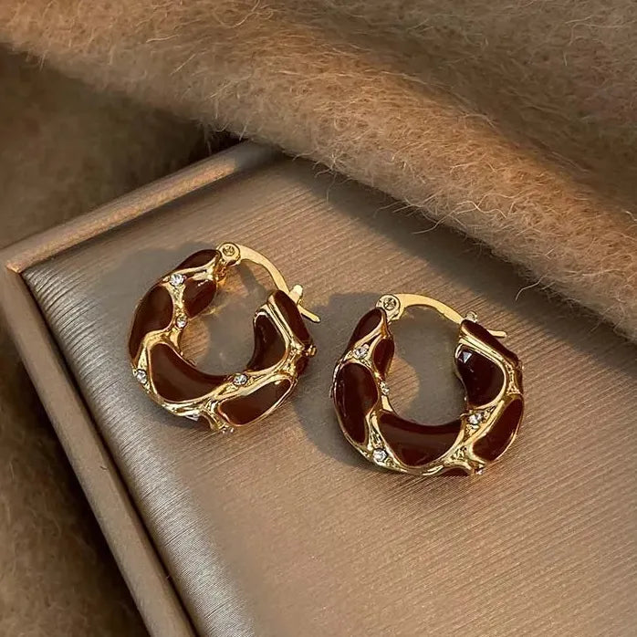 Vintage Dripping Oil U-Shaped Copper Alloy Hoop Earrings for Women 2024 Trendy Jewelry