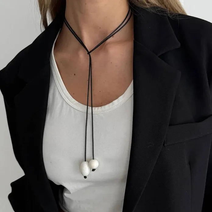 Minimalist Water Drop Pendant Choker Necklace Women Adjustable Black Cord