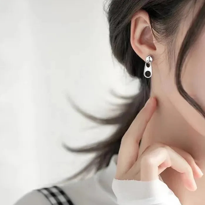 Hip Hop Grunge Zipper Stud Earrings Women Men Punk Metal Jewelry Drop Geometric
