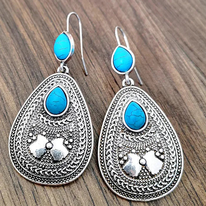 Boho Ethnic Enamel Drop Earrings for Women Retro Hollow Flower Zinc Alloy Jewelry