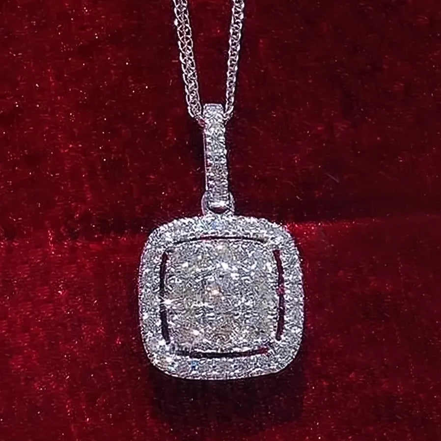 Cubic Zirconia Square Pendant Necklace for Women Wedding Jewelry
